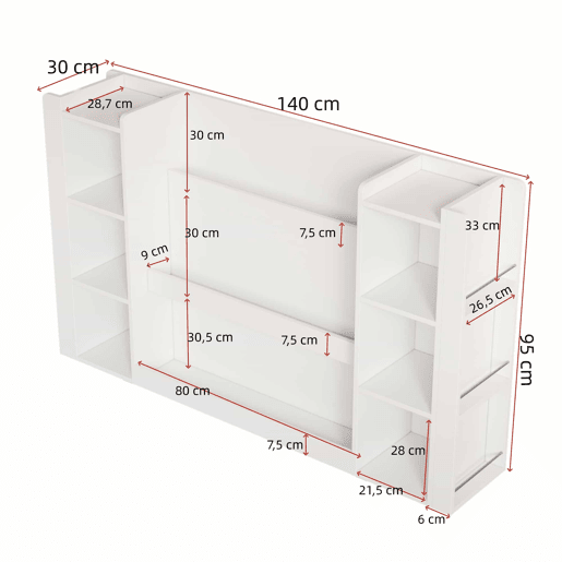Estante infantil 140 x 30 x 95 cm - estante para livros infantis com espaço de arrumação, armário infantil, móvel de madeira para quarto infantil - branco