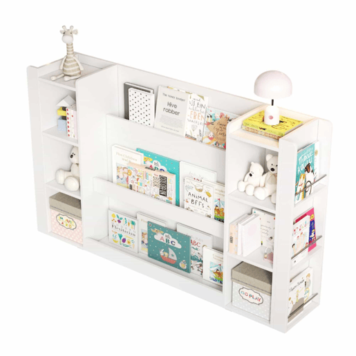 Estante infantil 140 x 30 x 95 cm - estante para livros infantis com espaço de arrumação, armário infantil, móvel de madeira para quarto infantil - branco
