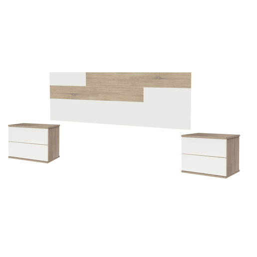 Cabeceira com 2 mesas de cabeceira, Cabeceira de quarto e 2 mesas de cabeceira Erika Branca e Carvalho Cambriano 270x94x34 cm