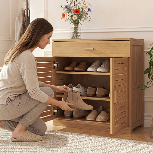 Sapateira Aarela com gaveta bambu 67x66x34cm - Natural en.casa