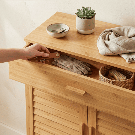 Sapateira Aarela com gaveta bambu 67x66x34cm - Natural en.casa