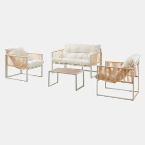 Conjunto de mobiliário de jardim Karg mesa + sofá + poltronas Bege  Rotim casa.pro