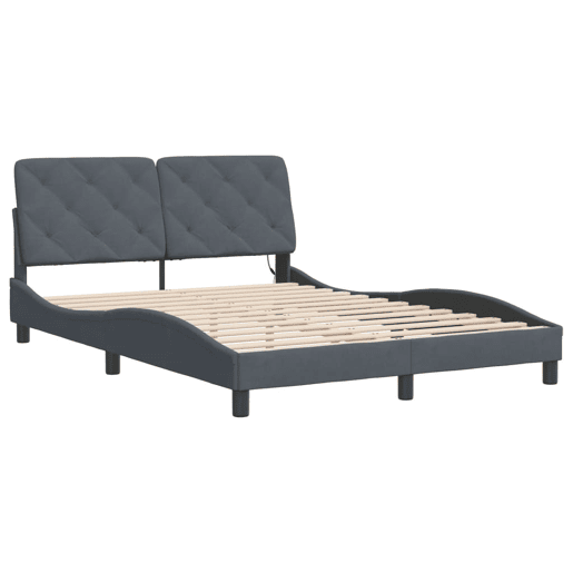 Estrutura de Cama de casal moderno com LED sem colchão 120x200cm veludo cinzento-escuro