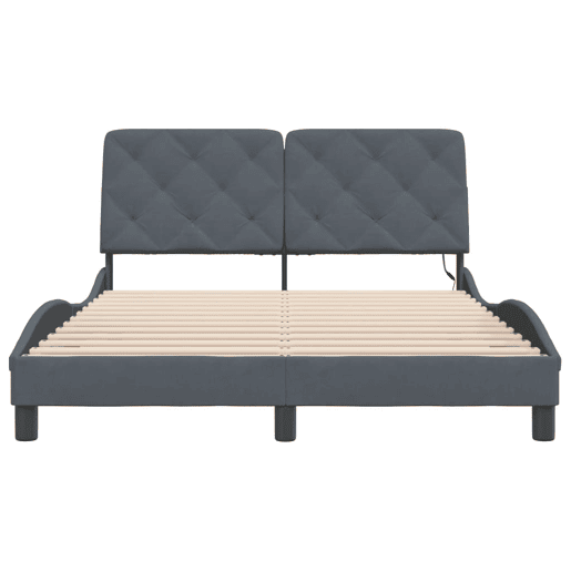 Estrutura de Cama de casal moderno com LED sem colchão 120x200cm veludo cinzento-escuro