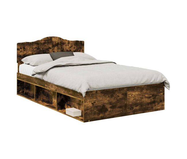 Estructura de cama matrimonial estilo con cabecera roble ahumado 120 x 190 cm