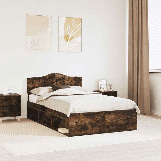 Estrutura de cama de casal com cabeceira - Carvalho Defumado 120 x 190 cm