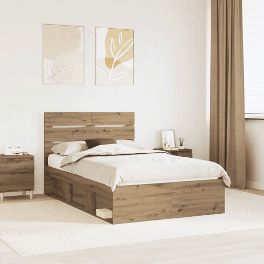 Estrutura de cama de casal moderno com cabeceira - Carvalho Artesanal 120 x 200 cm