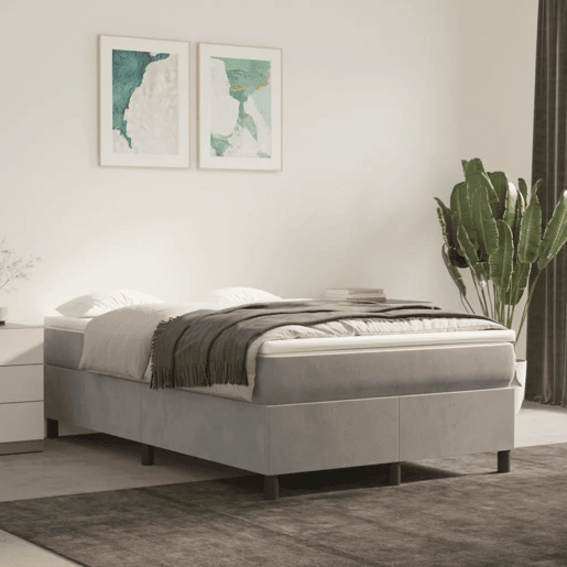 Estrutura de Cama de casal moderno com molas 120x200 cm veludo cinzento-claro