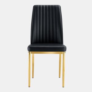 Cadeira de sala de jantar 4 unidades - PU preto, pernas metálicas douradas - design elegante Preto+Dourado