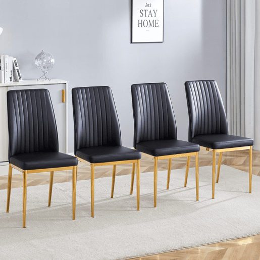 Cadeira de sala de jantar 4 unidades - PU preto, pernas metálicas douradas - design elegante Preto+Dourado