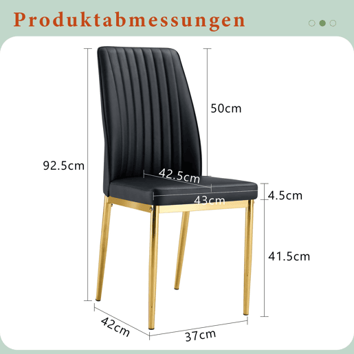 Cadeira de sala de jantar 4 unidades - PU preto, pernas metálicas douradas - design elegante Preto+Dourado