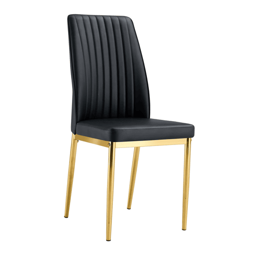 Cadeira de sala de jantar 4 unidades - PU preto, pernas metálicas douradas - design elegante Preto+Dourado