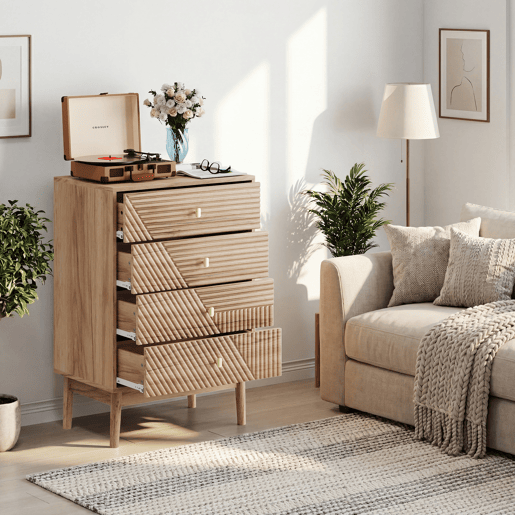 Cômoda com 4 gavetas - Armário moderno de madeira para sala, quarto e corredor - Carvalho