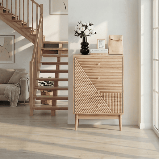 Cômoda com 4 gavetas - Armário moderno de madeira para sala, quarto e corredor - Carvalho