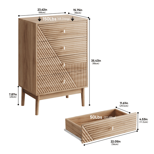 Cômoda com 4 gavetas - Armário moderno de madeira para sala, quarto e corredor - Carvalho