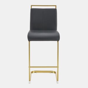 Bancos de bar 2 unidades - Estilo nórdico, couro sintético, pernas metálicas - Preto+Dourado