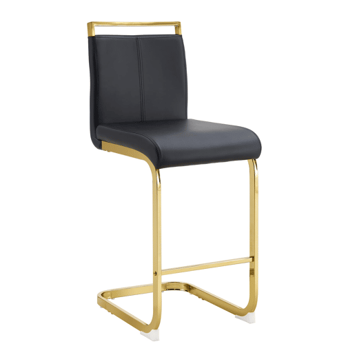 Bancos de bar 2 unidades - Estilo nórdico, couro sintético, pernas metálicas - Preto+Dourado