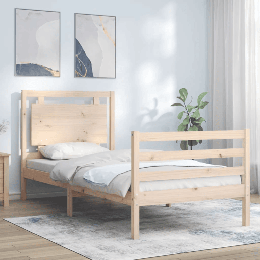 Estrutura de cama de solteiro para adultos com cabeceira 100x200 cm madeira maciça