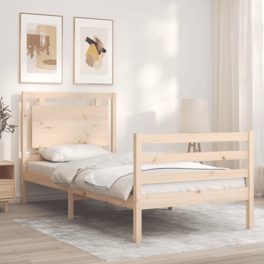 Estrutura de cama de solteiro para adultos com cabeceira 100x200 cm madeira maciça