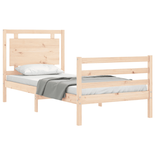 Estrutura de cama de solteiro para adultos com cabeceira 100x200 cm madeira maciça