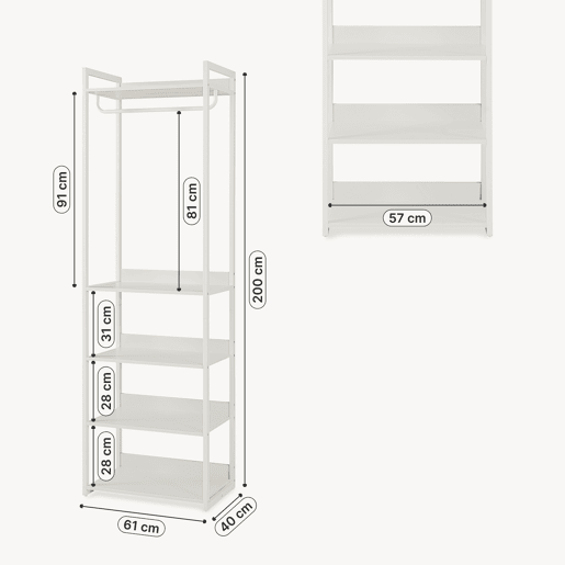 Bengaleiro de pé Jässaatka 1 varão 5 prateleiras aço 200x61x40 cm Cinzento en.casa