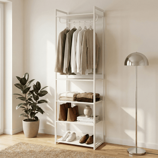 Bengaleiro de pé Jässaatka 1 varão 5 prateleiras aço 200x61x40 cm Cinzento en.casa