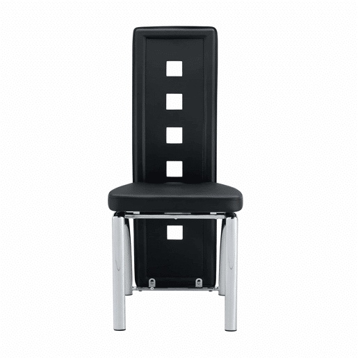 Cadeiras de sala de jantar 2 peças - design europeu com padrão perfurado, PU preto + pernas metálicas prateadas - Preto+Prata