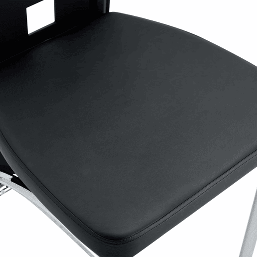 Cadeiras de sala de jantar 2 peças - design europeu com padrão perfurado, PU preto + pernas metálicas prateadas - Preto+Prata