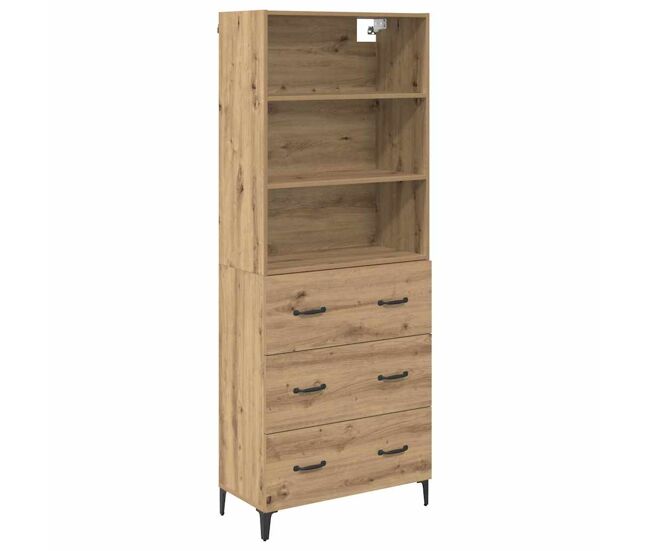 Aparador alto - mueble de almacenamiento con cajón roble artesanal 69,5 x 34 x 180 cm es443
