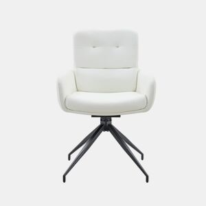 Cadeira giratória 2 unidades - design luxuoso e leve, PU branco, pernas metálicas pretas, 360° - brancopreto