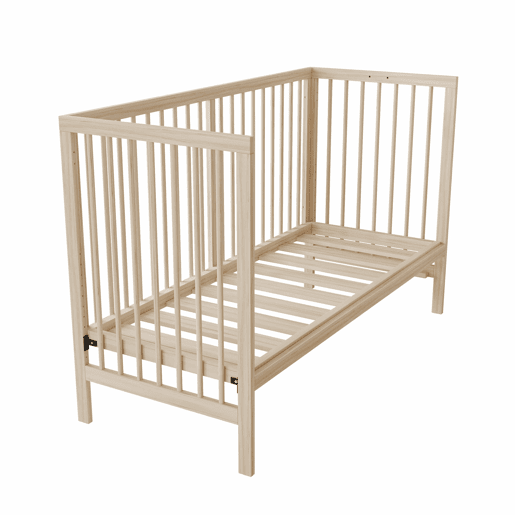Berço de madeira multifuncional 120x60x90 cm - convertível em berço de co-leito, secretária e cavalete, altura ajustável, madeira de pinho - Natural