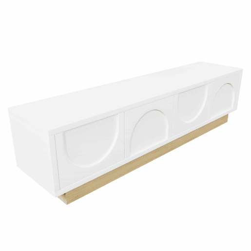 Móvel de TV moderno de 175 cm - design minimalista curvo, veios de madeira, amplo espaço de arrumação e organização de cabos - branco