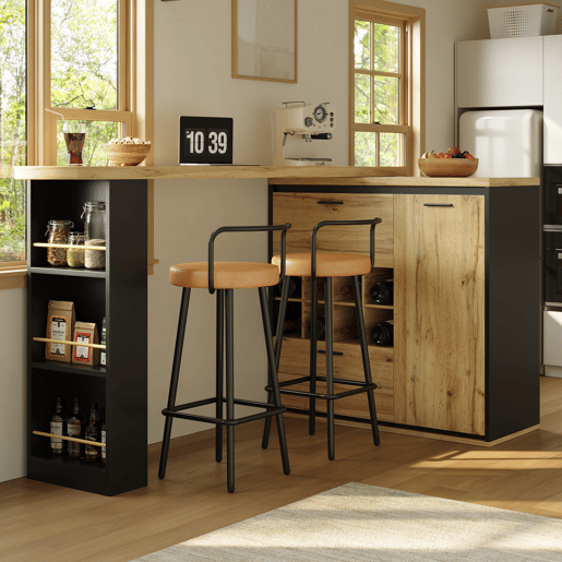 Mesa extensível 138x39x105 cm - estende até 220 cm, mesa de cozinha e sala de jantar, com veios de madeira - Cor madeira