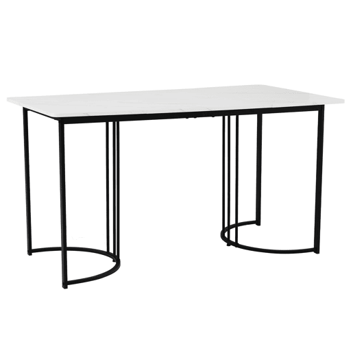 Mesa de jantar 140x80 cm - Mesa retangular moderna com padrão mármore, pernas ajustáveis - BrancoPreto