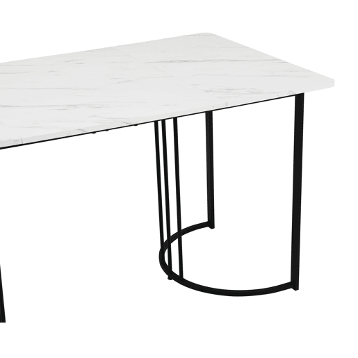 Mesa de jantar 140x80 cm - Mesa retangular moderna com padrão mármore, pernas ajustáveis - BrancoPreto