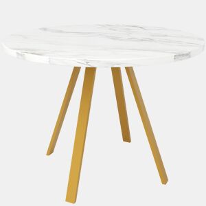 Mesa redonda 80x80 cm - Mesa de cozinha, mesa de centro para 4 pessoas, pernas de metal, design em mármore branco e pernas douradas