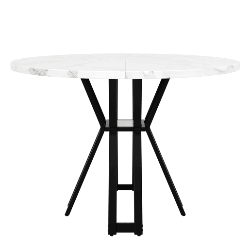 Mesa redonda 100x100 cm - Mesa elegante para 4-6 pessoas, com pernas pretas e tampo em MDF marmorizado