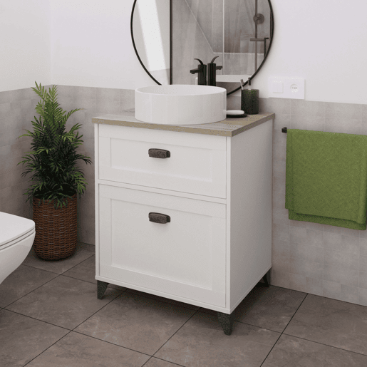 Móvel de casa de banho para lavatórios de 60 cm, Toscana Branco Mate e Carvalho Cambriano com 1 porta e 1 gaveta (Lavatório de cerâmica)