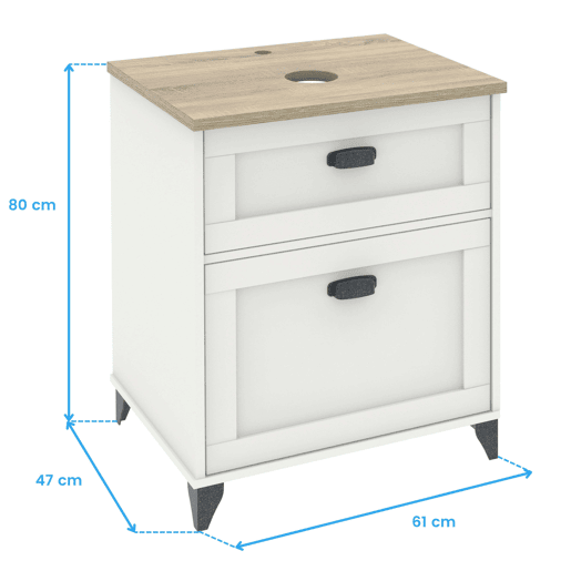 Móvel de casa de banho para lavatórios de 60 cm, Toscana Branco Mate e Carvalho Cambriano com 1 porta e 1 gaveta (Lavatório de cerâmica)