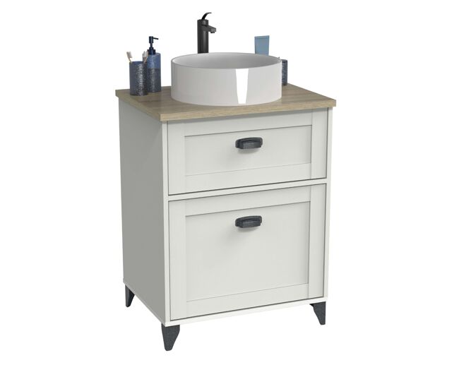 Mueble de baño para lavabos de 60 cm toscana blanco mate y roble cambrian con 1 puerta y 1 cajón (sin lavabo)