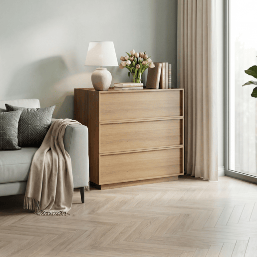 Cômoda com 3 gavetas - Móvel de arrumação moderno para sala, quarto e corredor - Carvalho
