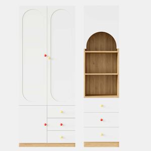 Conjunto de roupeiro e estante 80×45×200 cm + 50×50×200 cm - 2 portas, mobiliário de quarto, conjunto modular, design combinado - Branco + Natural