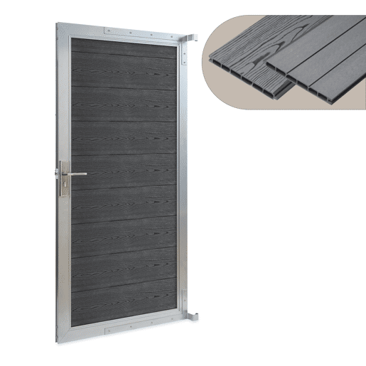 Portão de jardim Segovia 180x90 cm com chaves WPC Cinzento neu.holz Portão de jardim Segovia 180x90 cm com chaves WPC Cinzento neu.holz