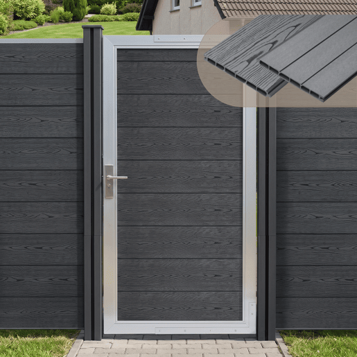 Portão de jardim Segovia 180x90 cm com chaves WPC Cinzento neu.holz Portão de jardim Segovia 180x90 cm com chaves WPC Cinzento neu.holz