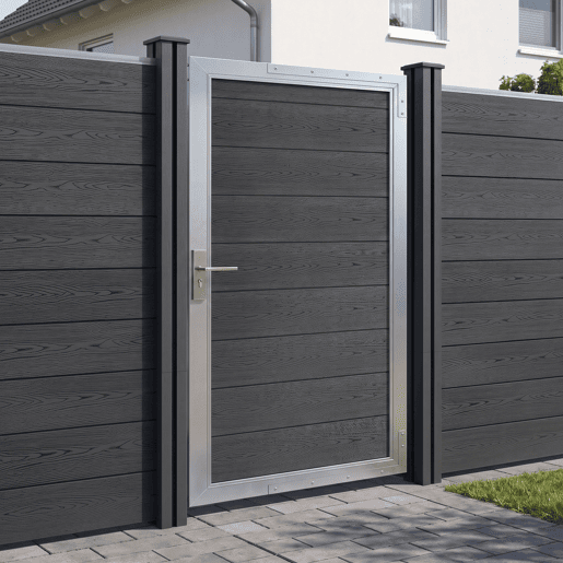 Portão de jardim Segovia 180x90 cm com chaves WPC Cinzento neu.holz Portão de jardim Segovia 180x90 cm com chaves WPC Cinzento neu.holz