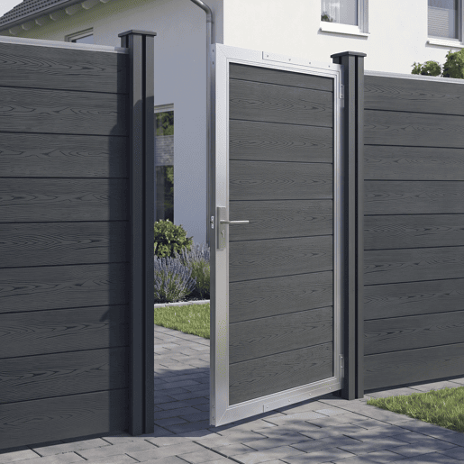 Portão de jardim Segovia 180x90 cm com chaves WPC Cinzento neu.holz Portão de jardim Segovia 180x90 cm com chaves WPC Cinzento neu.holz