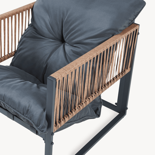 Conjunto de mobiliário de jardim Karg mesa + sofá + poltronas Cinzento escuro Rotim casa.pro Conjunto de mobiliário de jardim Karg mesa + sofá + poltronas Cinzento escuro Rotim casa.pro