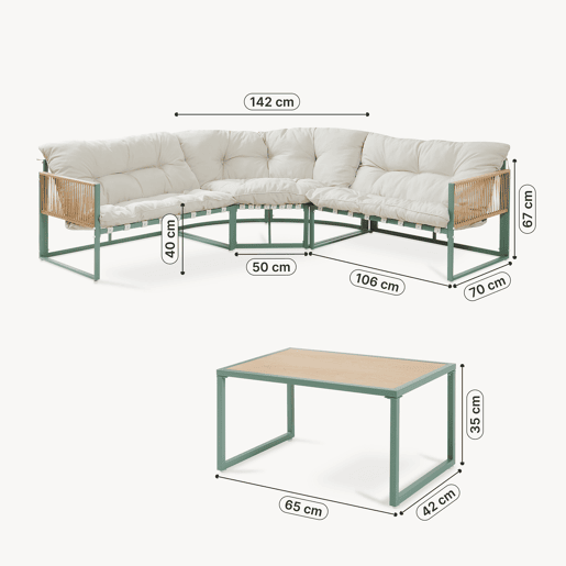 Conjunto de mobiliário de jardim Karg mesa + sofá Verde Rotim casa.pro Conjunto de mobiliário de jardim Karg mesa + sofá Verde Rotim casa.pro