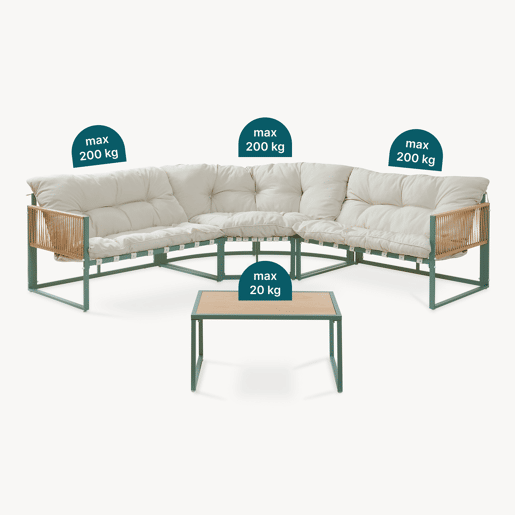 Conjunto de mobiliário de jardim Karg mesa + sofá Verde Rotim casa.pro Conjunto de mobiliário de jardim Karg mesa + sofá Verde Rotim casa.pro