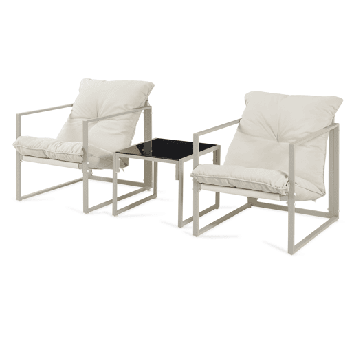 Conjunto de mobiliário de jardim Karg mesa + poltronas Bege casa.pro Conjunto de mobiliário de jardim Karg mesa + poltronas Bege casa.pro